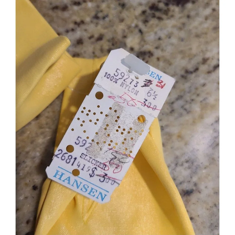 New! Vintage Size 6.5 Small Yellow Shiny Nylon Stretch Formal Gloves 7.5